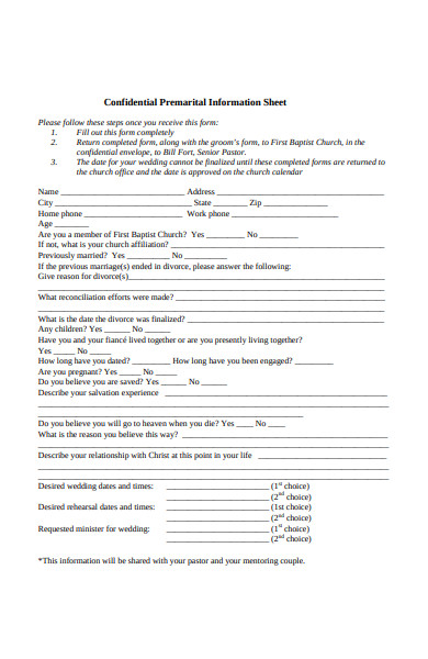 FREE 33+ Premarital Forms in PDF | MS Word (doc.)