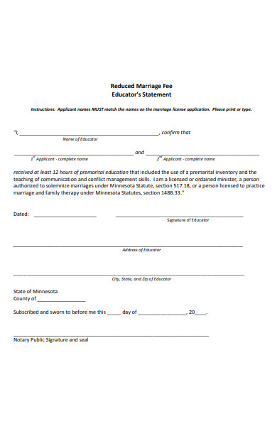 premarital marriage fee form