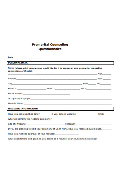 premarital questionnaire form