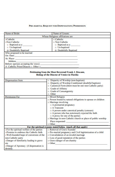 premarital request for dispensation form