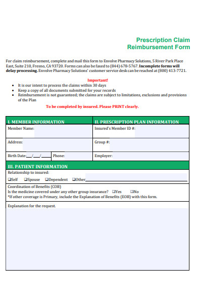 prescription claim reimbursement form