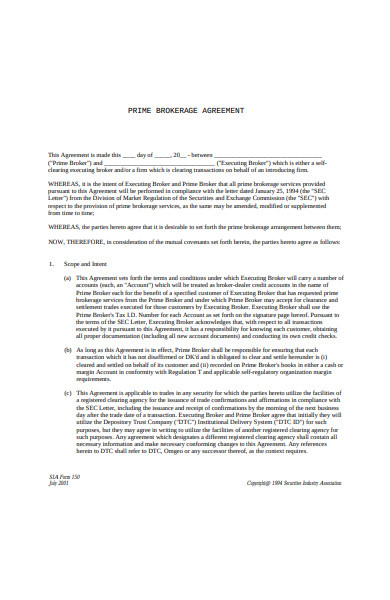 prime brokerage agreement form