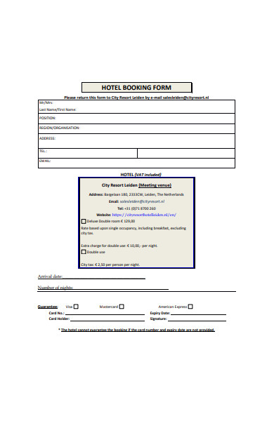 printable hotel booking form