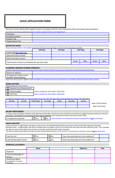 printable leave application form