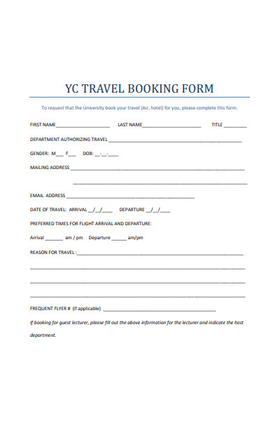 Travel Booking Form Template Free