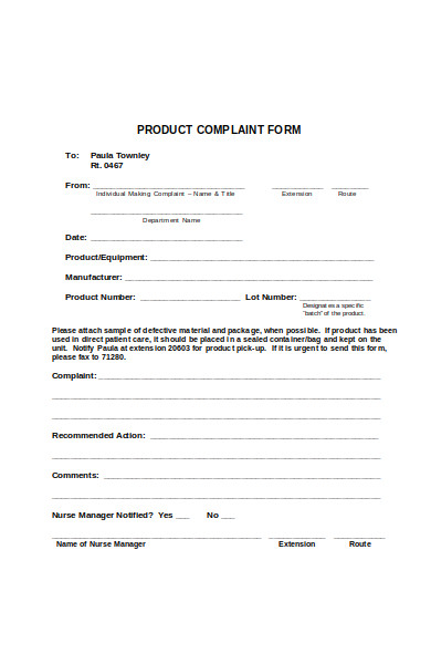 product complaint form 
