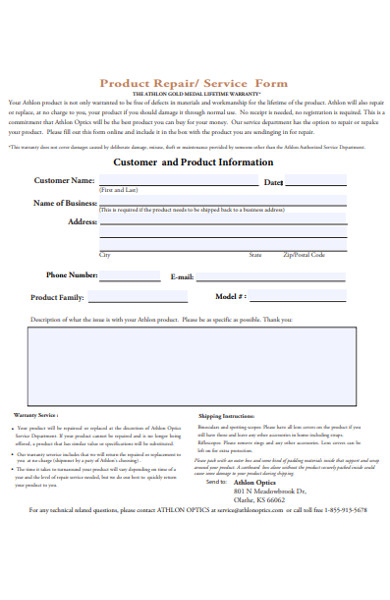 product customer service form