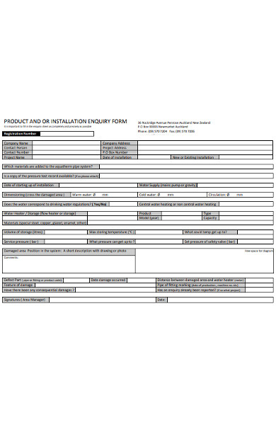 product installation enquiry form
