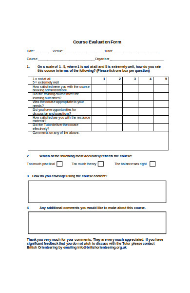 professional course evaluation form 