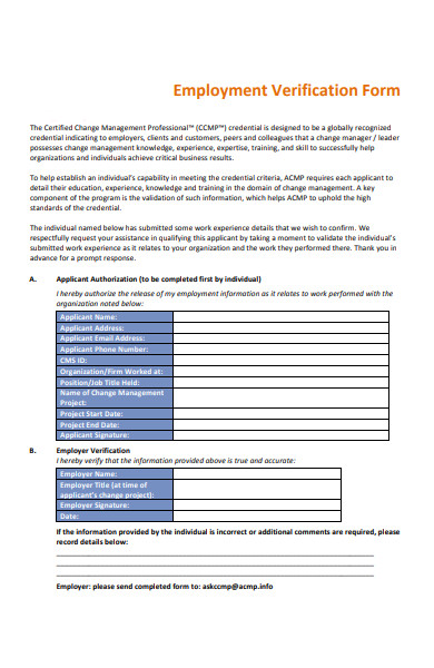 Free 51 Employment Verification Forms In Pdf Ms Word