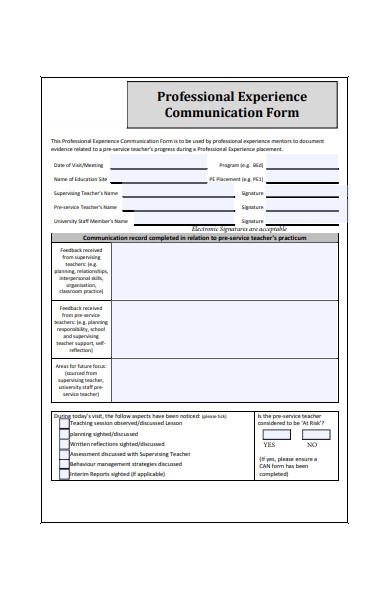 professional experience communication form