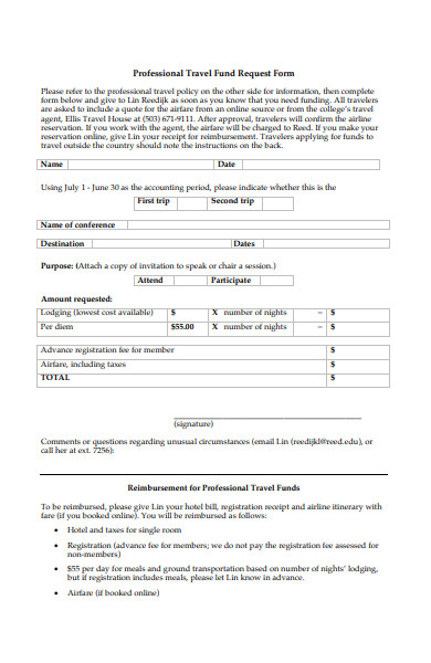 professional travel request form