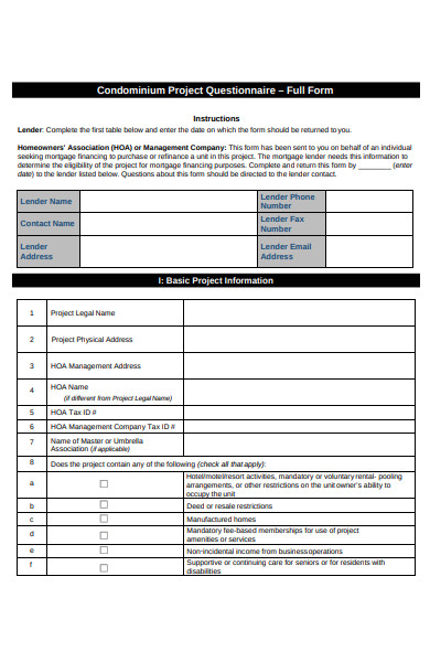 project questionnaire form