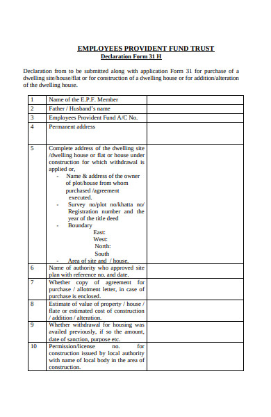 provident fund trust declaration form