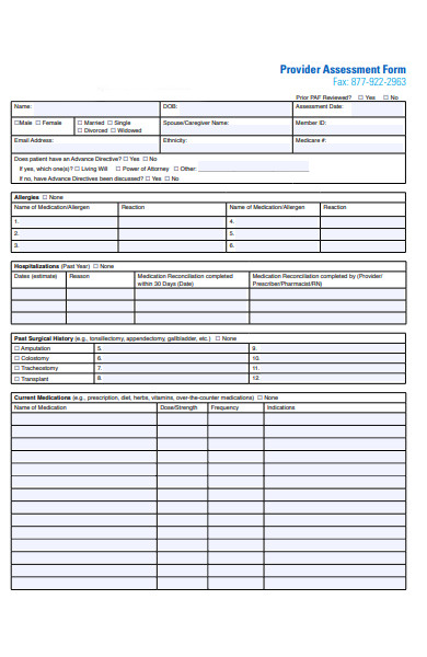 provider job assessment form