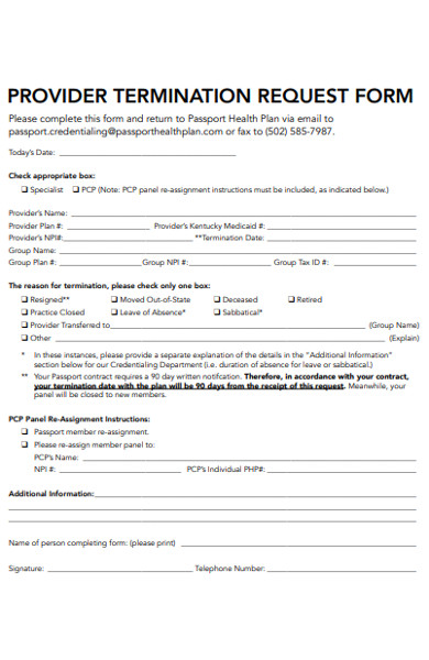 provider termination request form