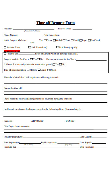 provider time off request form