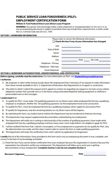 public service employment verification form