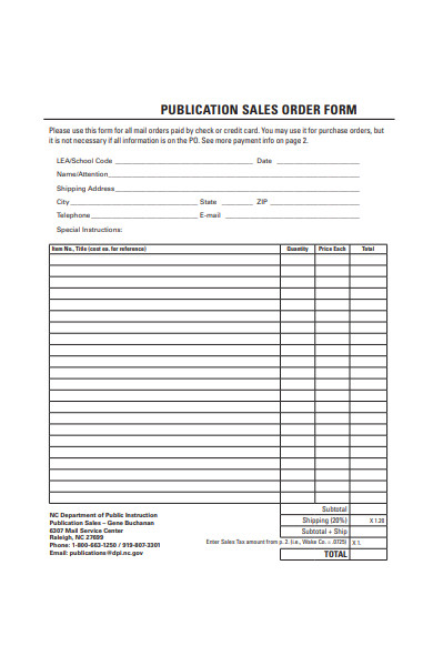 publication sales order form