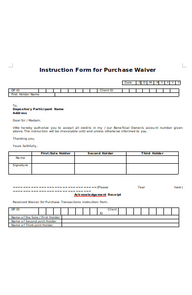 purchase waiver instruction form