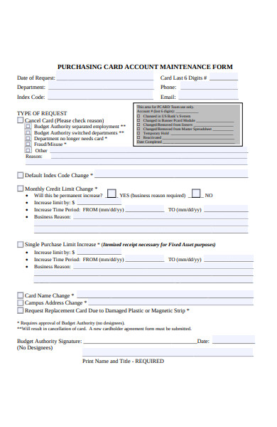 purchasing card account maintenance form