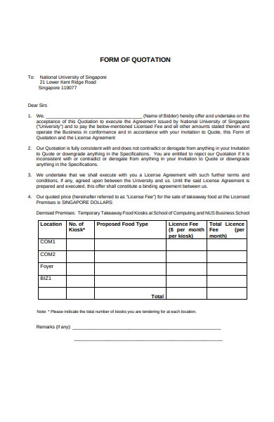 quotation agreement form