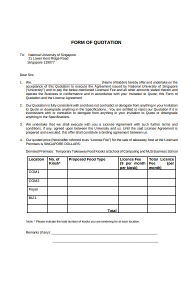 FREE 57+ Quotation Form Samples, PDF, MS Word, Google Docs, Excel