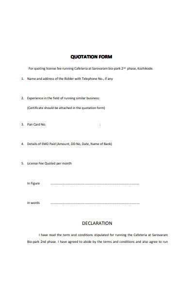 quotation declaration form