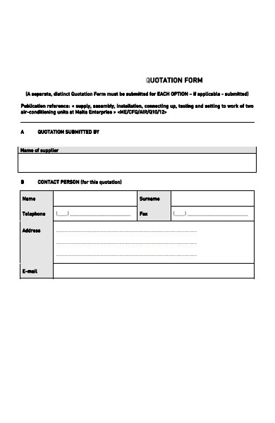 quotation printing form