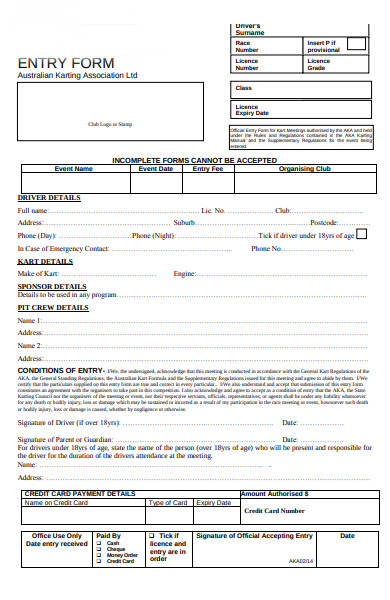 race entry form