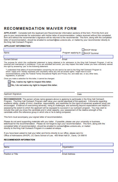 recommendation waiver form