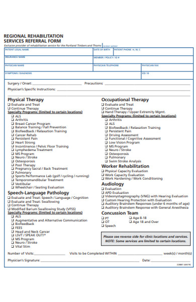 regional rehabilitation services referral form