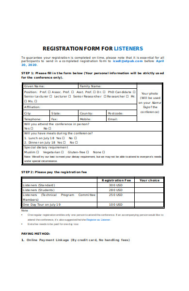 registration information form