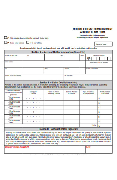 reimbursement account claim form