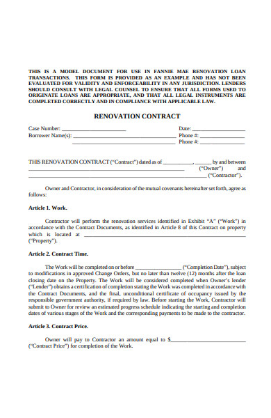 renovation contract form