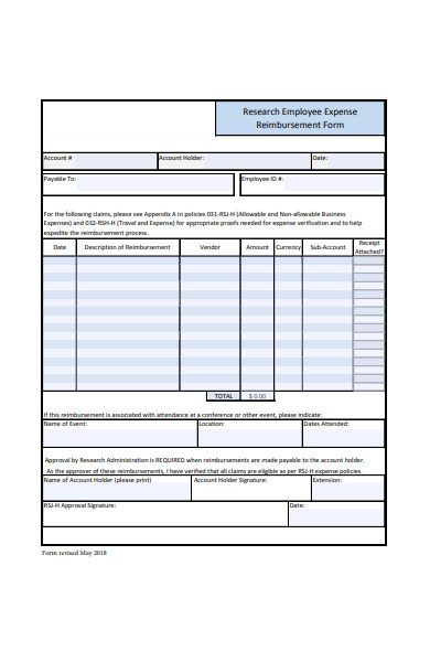 research employee expense reimbursement form