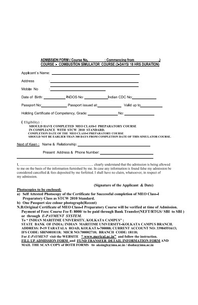 research institution admission form