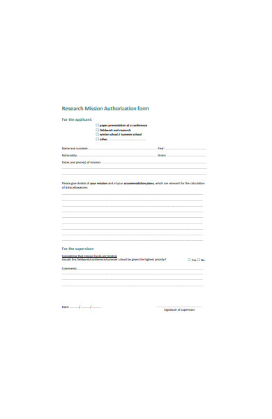 research mission authorization form