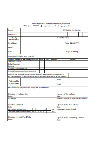 research scholars leave application form