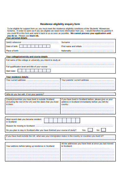 residence eligibility enquiry form