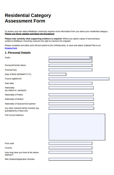 residential category assessment form