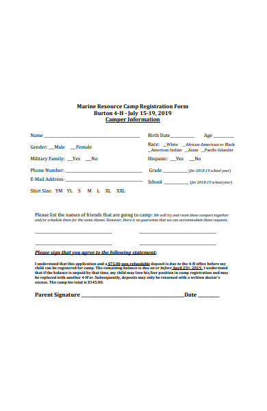 resource camp registration form