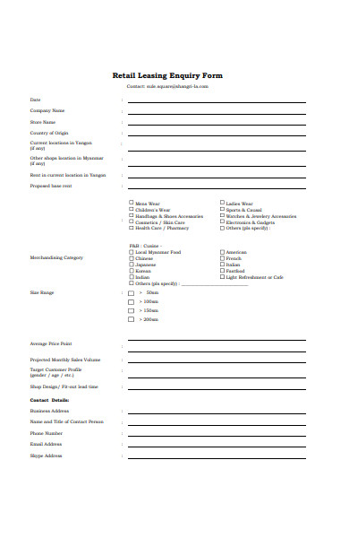 retail leasing enquiry form