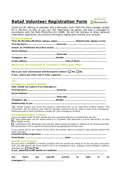 retail volunteer registration form