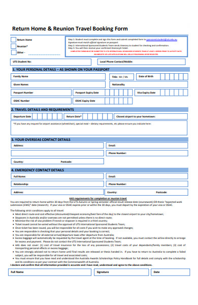 return home travel booking form