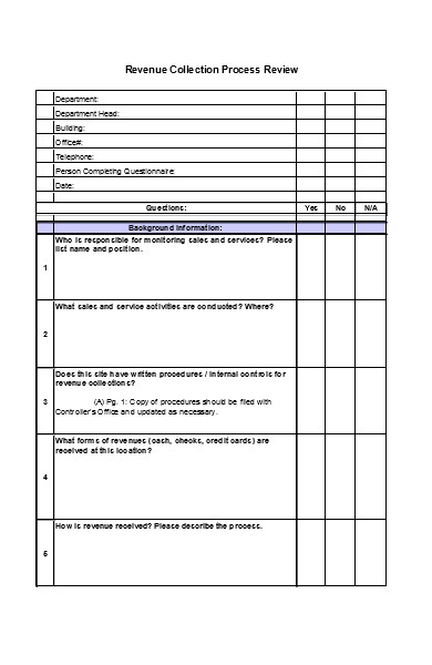 revenue questionnaire form