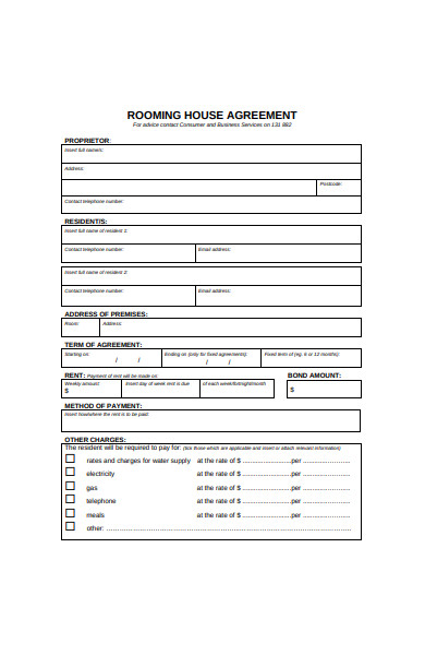 rooming house agreement form