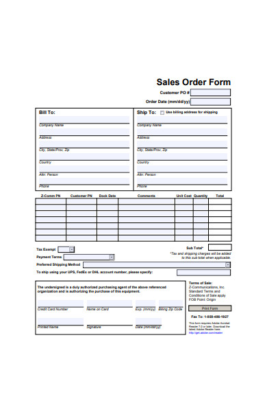 sales order form template