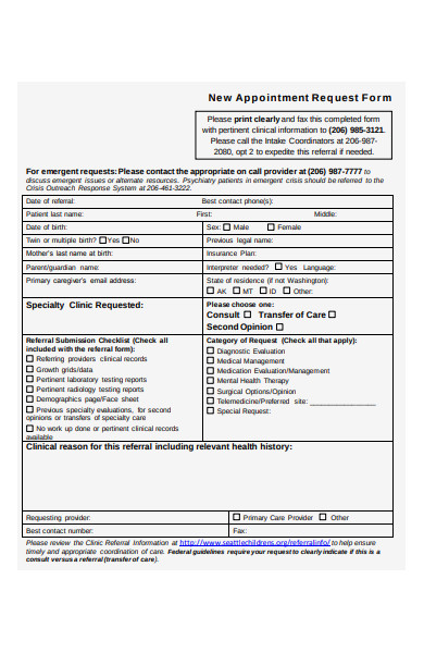 sample appointment request form