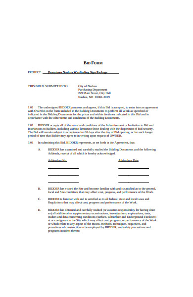 assignment of bid sample